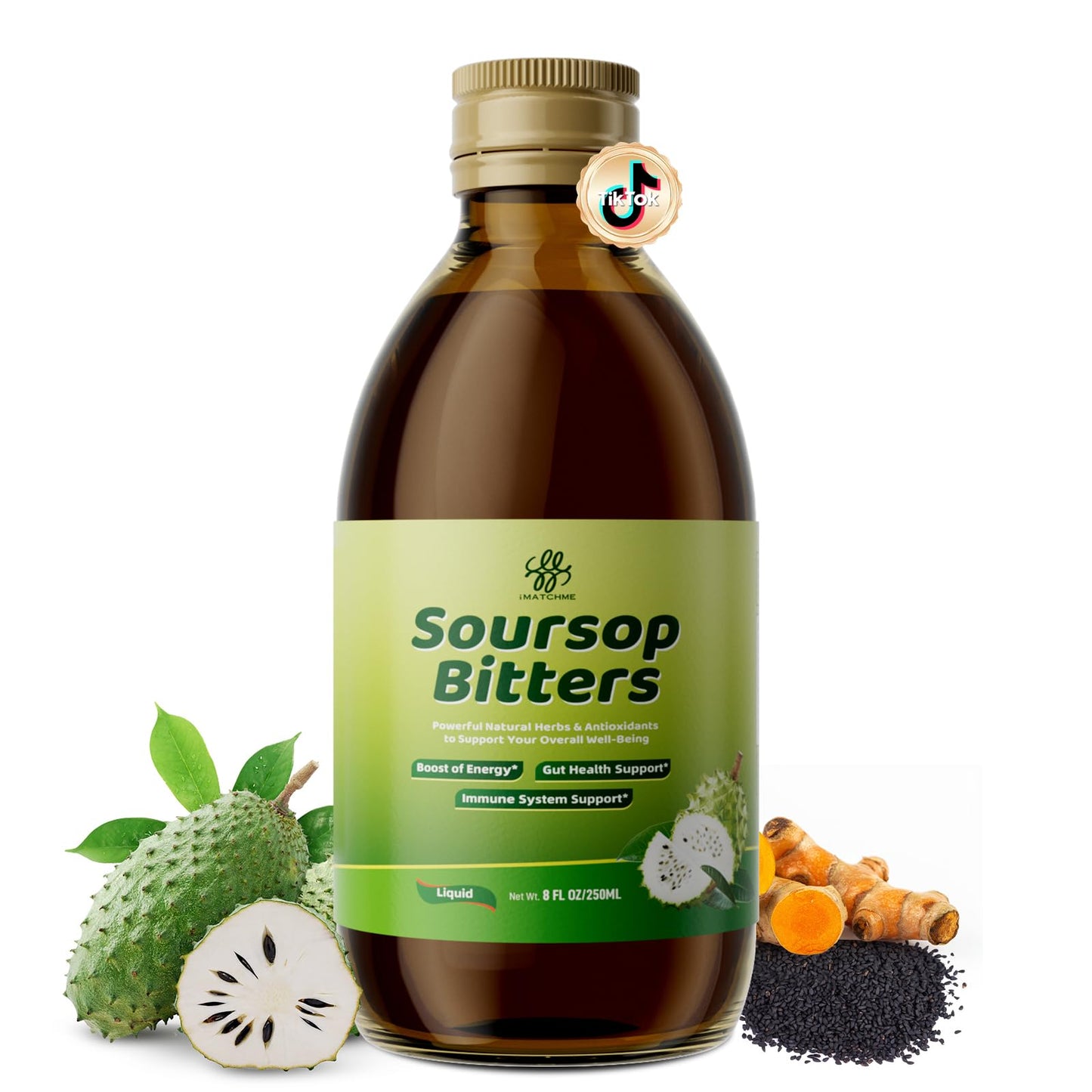 Soursop Bitters Liquid with Black Seed- Pure 15 Herb Mixed Berry with Soursop Leaves,Turmeric & Moringa for Gut Cleanse,Antioxidant,Skin Health,Cell Regeneration,Immune,Mood & Sleep Support 8 fl oz