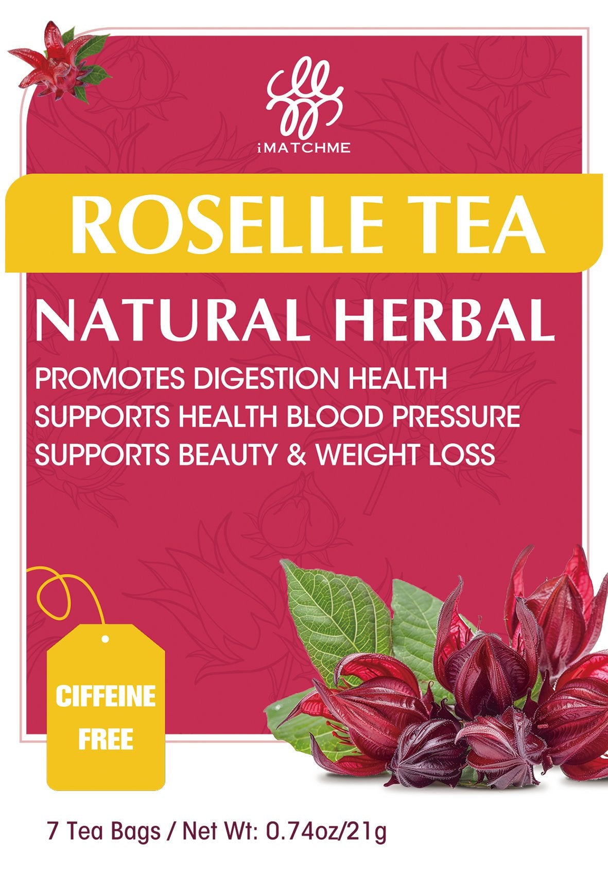 iMATCHME Natural Roselle Tea Rich in vitamin C and Anthocyanins Strengthens the Immune System, Skin Beauty, Promotes Digestion