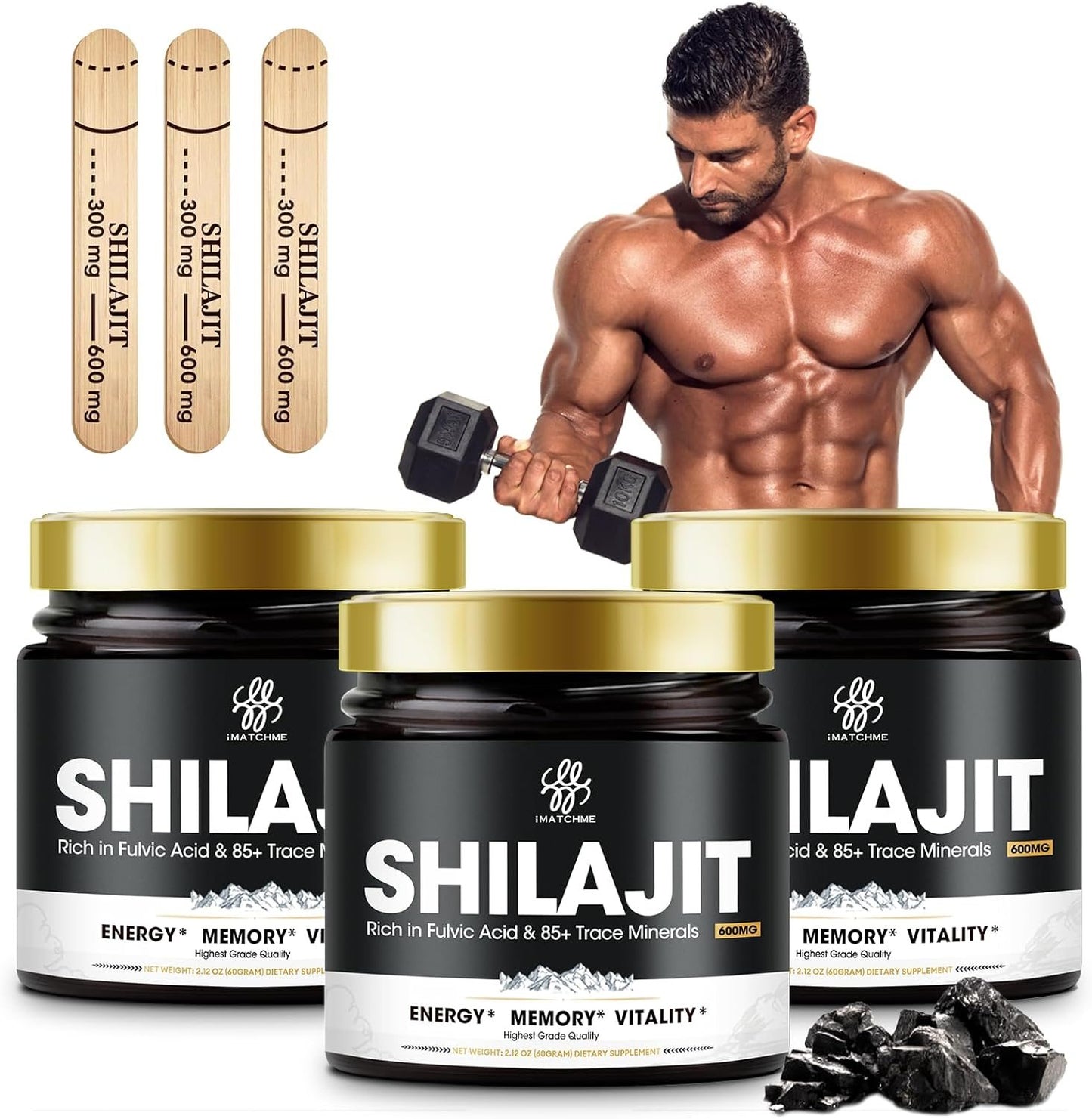 Pure Shilajit Resin with Spoon for Men & Women, 600mg Shilajit Supplement Max Strength with 85+ Trace Minerals Golden Grade for Enhanced Energy and Immune Support, 2.12oz, 60gm, 100 Servings