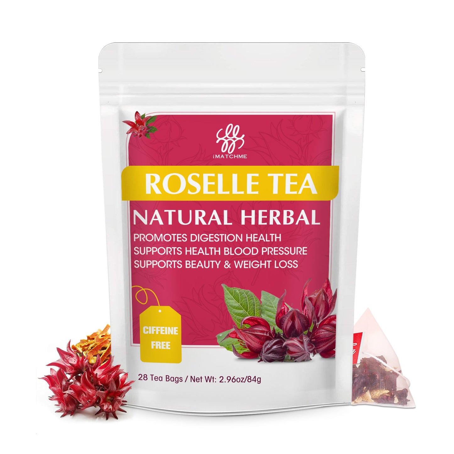 iMATCHME Natural Roselle Tea Rich in vitamin C and Anthocyanins Strengthens the Immune System, Skin Beauty, Promotes Digestion