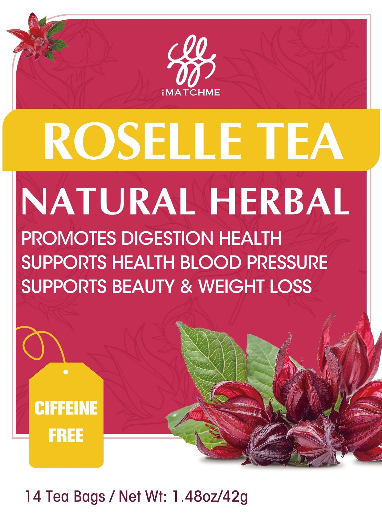 iMATCHME Natural Roselle Tea Rich in vitamin C and Anthocyanins Strengthens the Immune System, Skin Beauty, Promotes Digestion