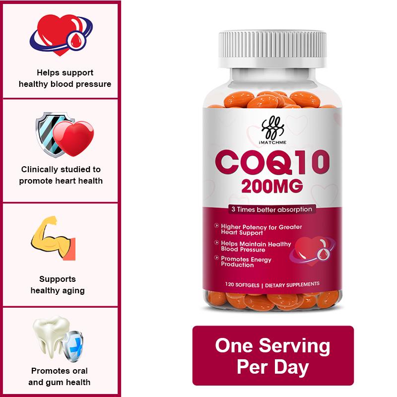 iMATCHME COQ10 Coenzyme Q10 200mg Vegetarian Promotes Cardiovascular Lpw Blood Sugar Level Health Heart Health Provides Energy SupportJoint Health