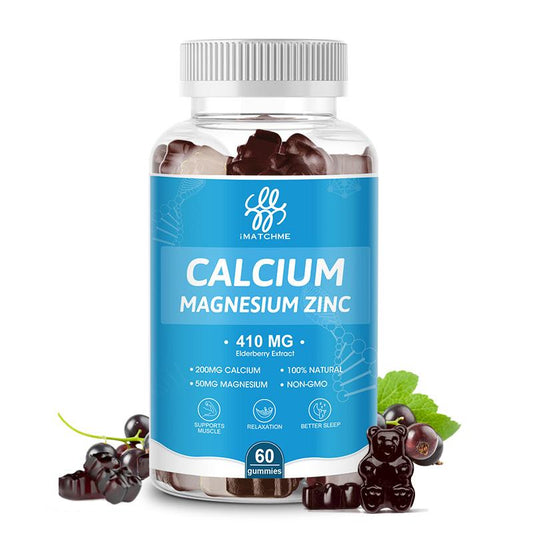 iMATCHME Calcium Magnesium Zinc Gummies 410mg with Elderberry Extract Support, Bone, Teeth,Nerve & Muscle Health Relaxed Mood Mmune System Booster