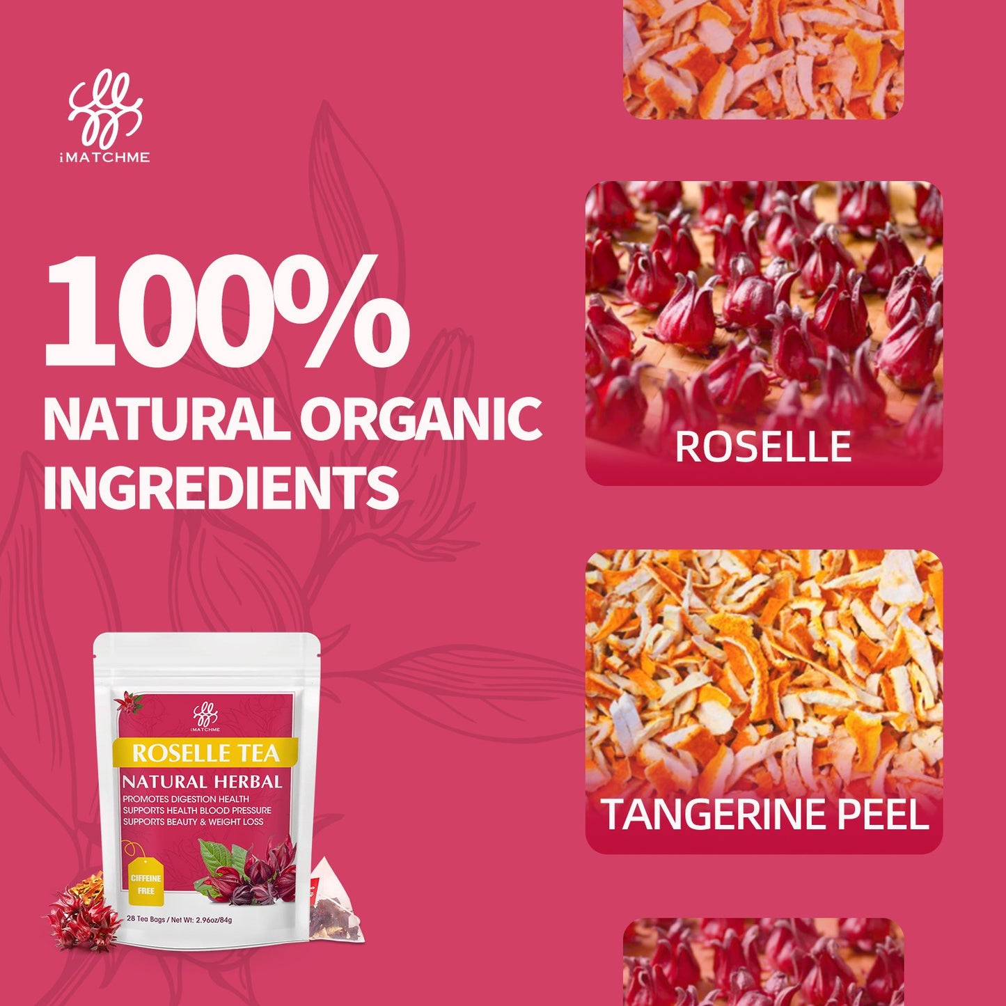 iMATCHME Natural Roselle Tea Rich in vitamin C and Anthocyanins Strengthens the Immune System, Skin Beauty, Promotes Digestion