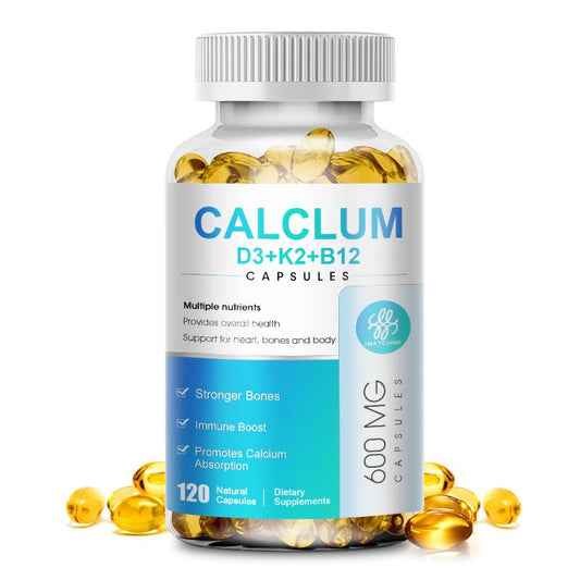 iMATCHME 4-in-1 Calcium Capsules with Vitamin D3,K2,B12 for Heart, Bone & Immune Health Promotes Calcium Absorption