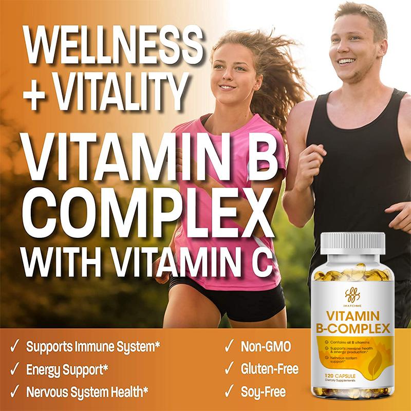 iMATCHME Vitamin B Complex Capsule (B12, B1, B2, B3, B5, B6, B7, B9, Folic Acid & Biotin) ,Reduce Stress & Supports Better Moods ,Assists Nervous System Health & Energy