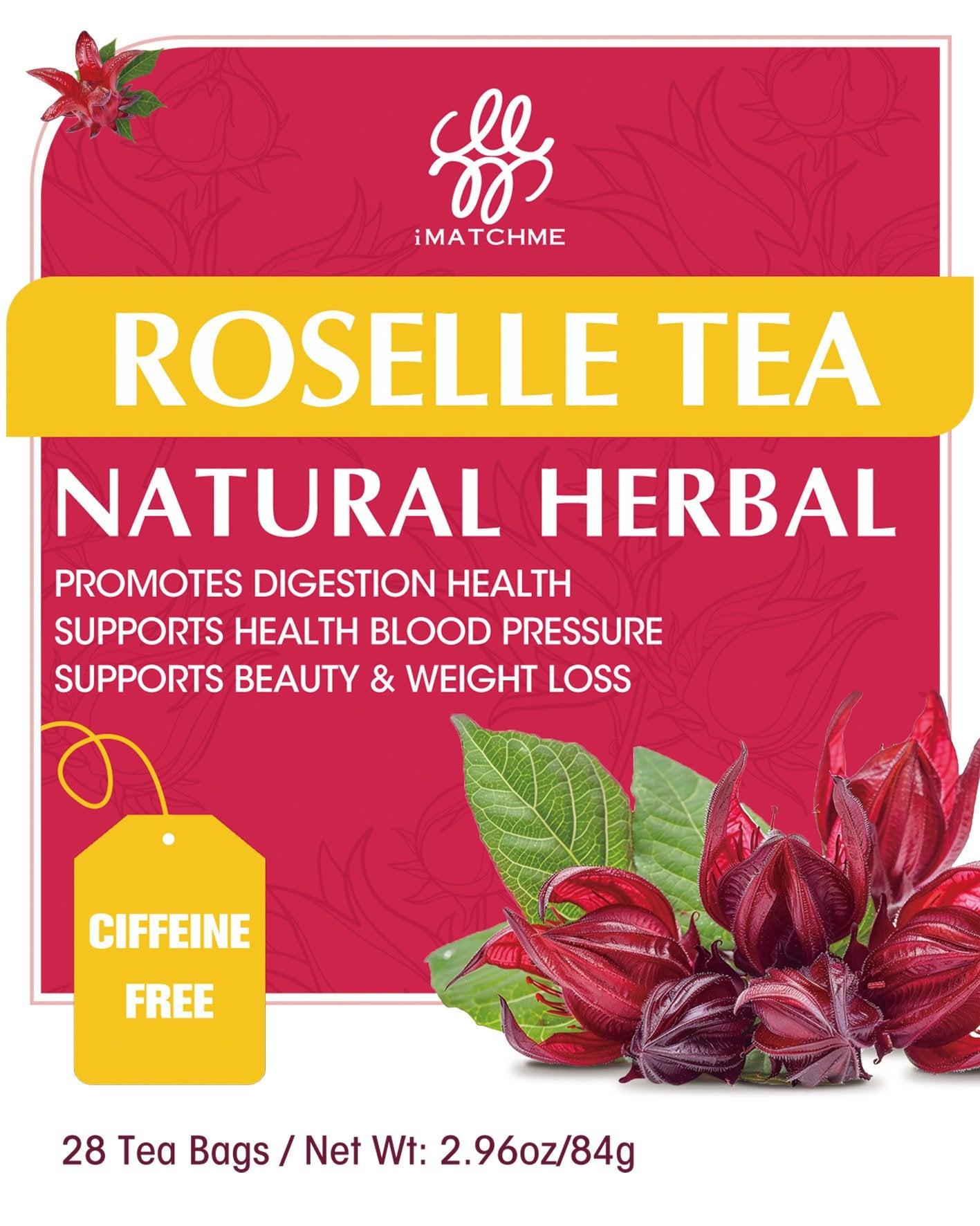 iMATCHME Natural Roselle Tea Rich in vitamin C and Anthocyanins Strengthens the Immune System, Skin Beauty, Promotes Digestion