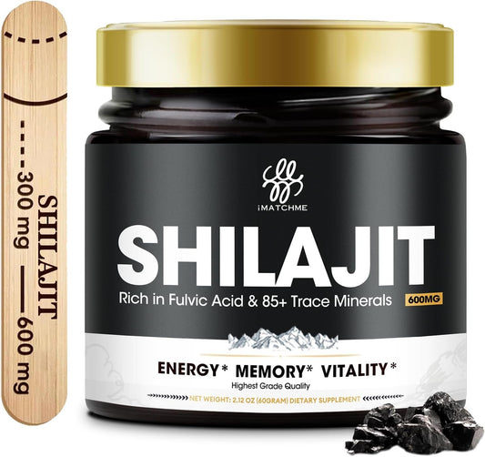 Pure Shilajit Resin with Spoon for Men & Women, 600mg Shilajit Supplement Max Strength with 85+ Trace Minerals Golden Grade for Enhanced Energy and Immune Support, 2.12oz, 60gm, 100 Servings