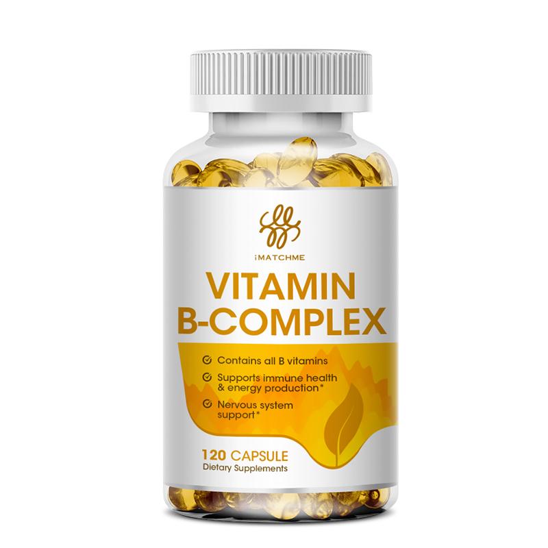 iMATCHME Vitamin B Complex Capsule (B12, B1, B2, B3, B5, B6, B7, B9, Folic Acid & Biotin) ,Reduce Stress & Supports Better Moods ,Assists Nervous System Health & Energy