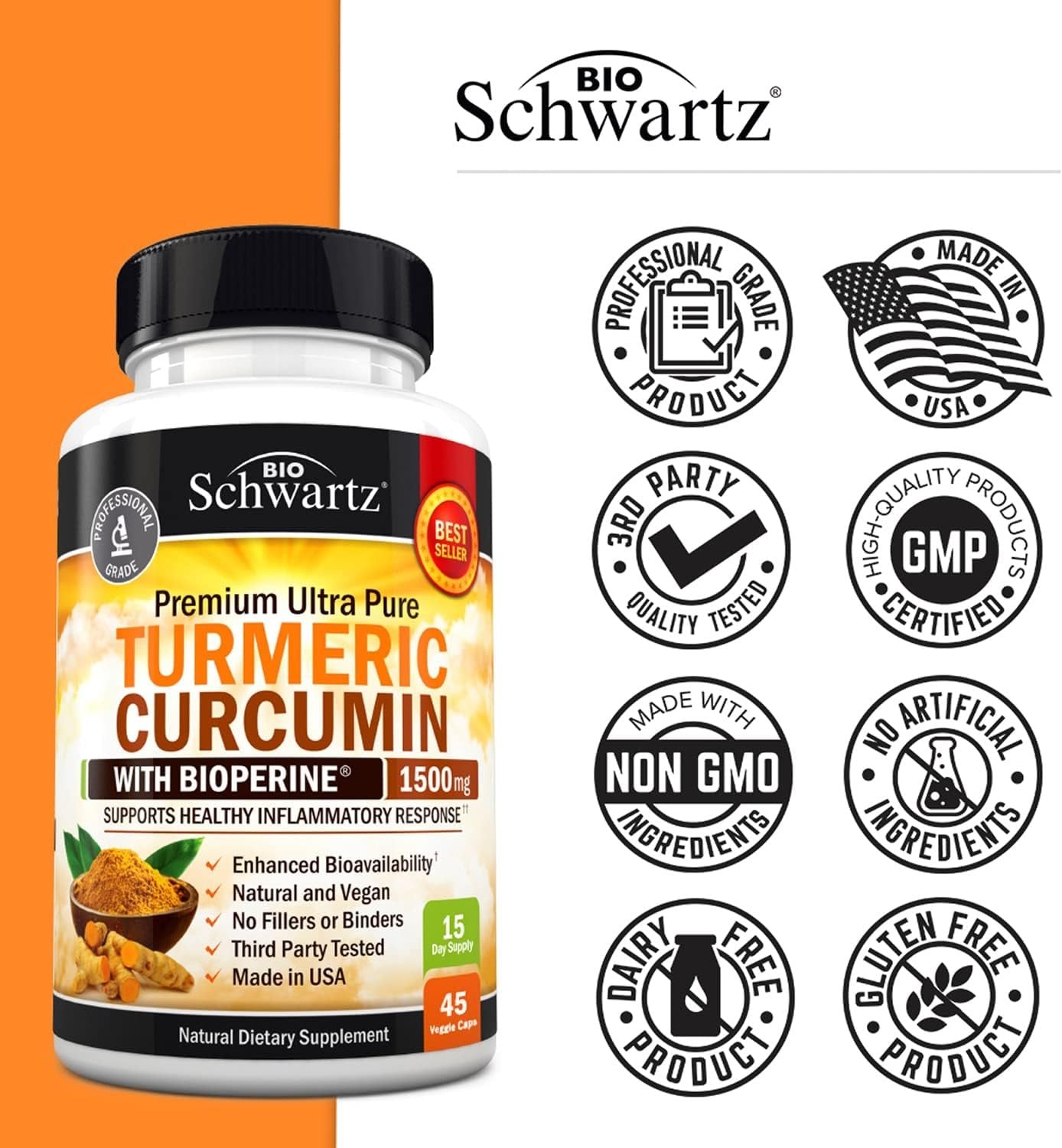 Turmeric Curcumin Capsules Dietary Supplements 2000mg with Bioperine