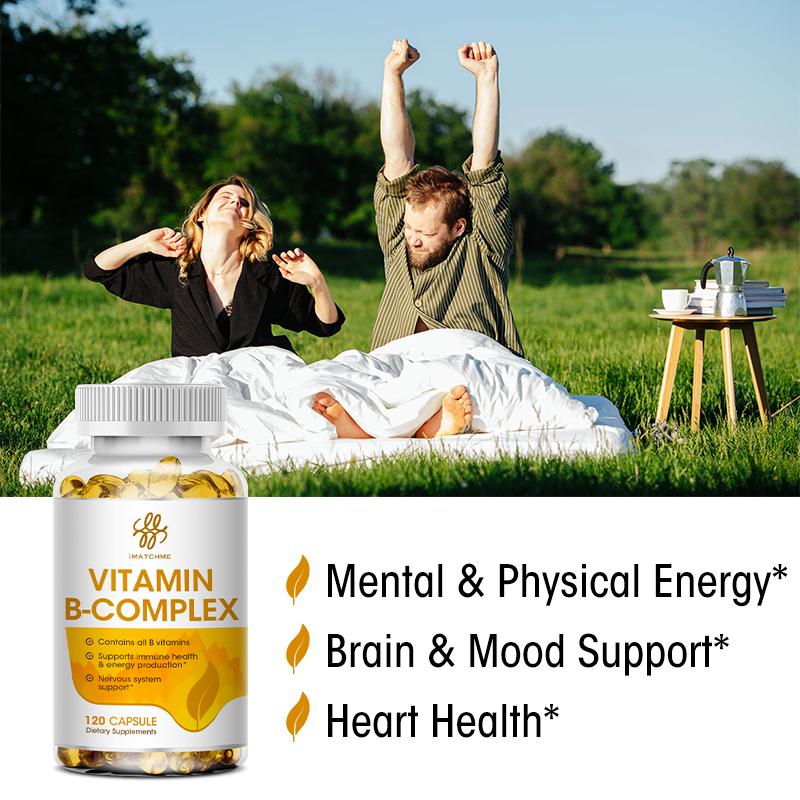 iMATCHME Vitamin B Complex Capsule (B12, B1, B2, B3, B5, B6, B7, B9, Folic Acid & Biotin) ,Reduce Stress & Supports Better Moods ,Assists Nervous System Health & Energy