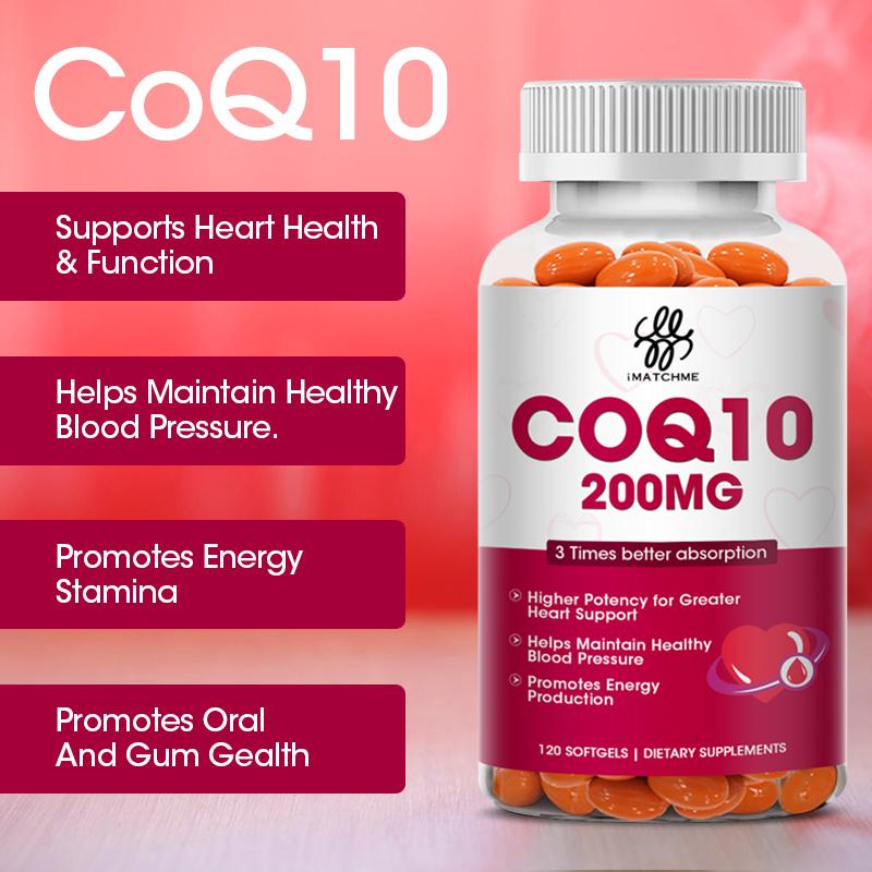 iMATCHME COQ10 Coenzyme Q10 200mg Vegetarian Promotes Cardiovascular Lpw Blood Sugar Level Health Heart Health Provides Energy SupportJoint Health